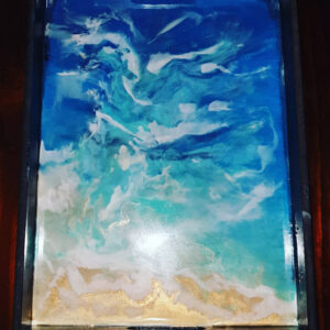 Wooden seascape tray with resin paste and resin