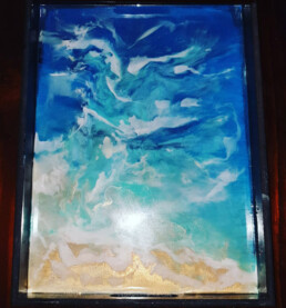 Wooden seascape tray with resin paste and resin